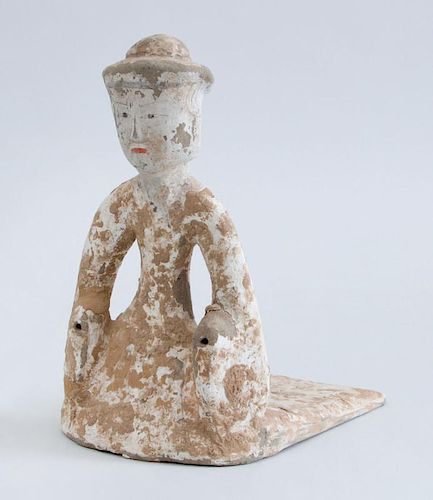 WESTERN HAN PAINTED POTTERY FIGURE OF A COURT LADY