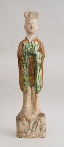TANG TYPE SANCAI-GLAZED POTTERY FIGURE OF AN OFFICIAL