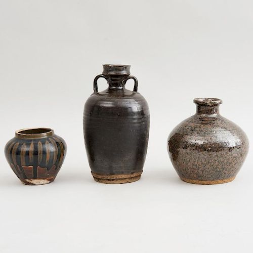 SONG TYPE RUSSET-SPLASHED BLACK-GLAZED POTTERY JARLET AND TWO OTHER POTTERY VESSELS