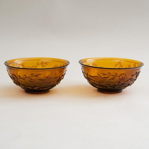 PAIR OF CHINESE AMBER GLASS BOWLS