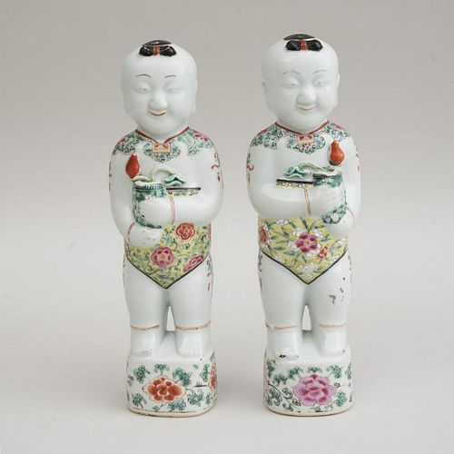 PAIR OF CHINESE FAMILLE ROSE PORCELAIN FIGURES OF TWINS