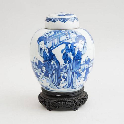 CHINESE BLUE AND WHITE PORCELAIN GINGER JAR AND COVER, KANGXI