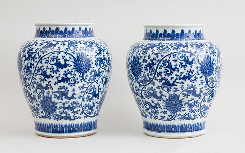 PAIR OF CHINESE BLUE AND WHITE PORCELAIN BALUSTER-FORM JARS