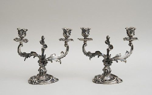 PAIR OF RUSSIAN SILVER TWO-LIGHT CANDELABRA, IN THE LOUIS XV STYLE