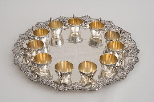 SHREVE AND CO. PRESENTATION SILVER PUNCH TRAY AND ELEVEN MATCHING PUNCH CUPS
