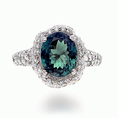 GIA certified, Oval Alexandrite and Diamond Ring