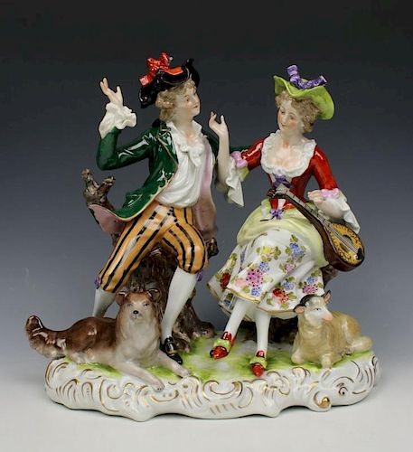 Rudolstadt Ernst Bohne Sohne Figurine "Couple with Sheep and Dog"