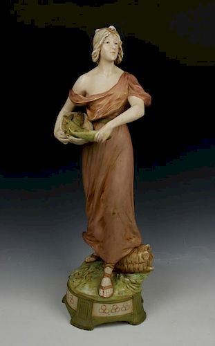 22" Royal Dux art nouveau figurine "Woman Fish Seller"