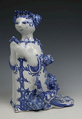 Bjorn Wiinblad figurine "Aunt Ella with Mirror and Peacock"
