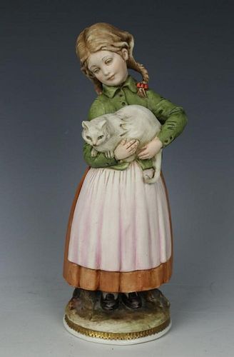 Capodimonte Bruno Merli Figurine "Girl with Cat"
