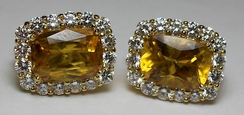 JEWELRY. AGTA Cert. Yellow Sapphire and Diamond