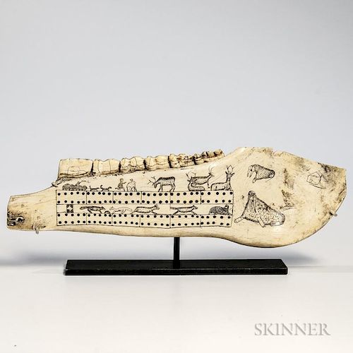 Eskimo Carved Musk Ox Jawbone Cribbage Board