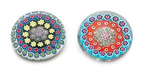* Peter Holmes, (Scottish), two concentric millefiori paperweights
