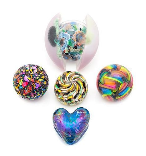* A Group of Five Modern Glass Paperweights Width of largest 6 inches