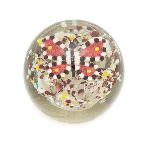 * An Antique Butterfly Frit Paperweight Diameter 3 1/2 inches