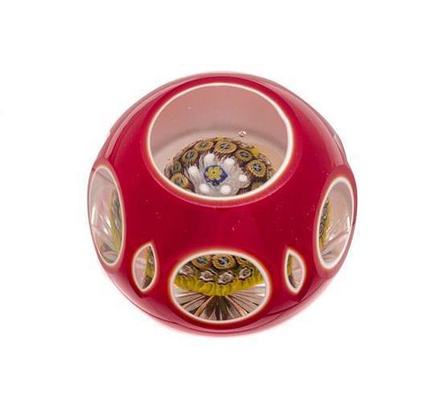 Baccarat, , a double overlay with mushroom center miniature paperweight
