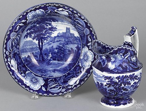 Blue Staffordshire pitcher and basin