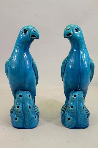 Pair of Important Chinese Export Turquoise Parrots