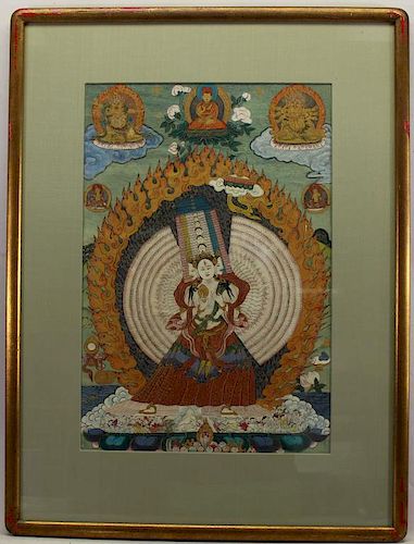 Framed Antique Tibetan Thangka