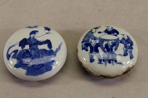 (2) Antique Chinese Blue/White Wax Seal Containers