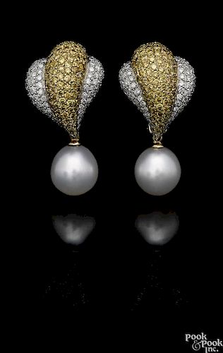 18K yellow gold diamond South Sea pearl earrings