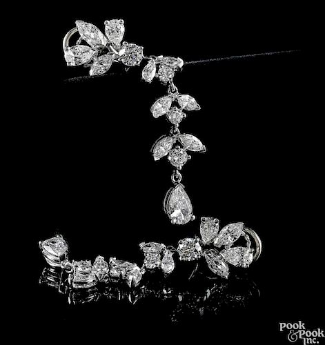 Pair of platinum diamond dangle earrings