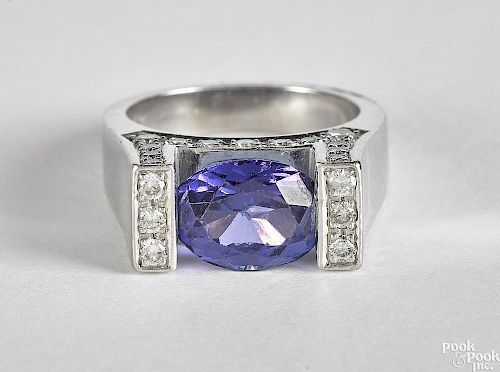 Platinum diamond and tanzanite ring