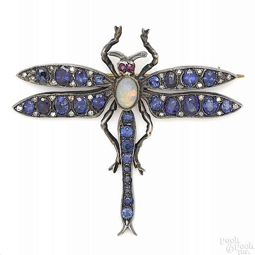 Gold on silver dragonfly pin