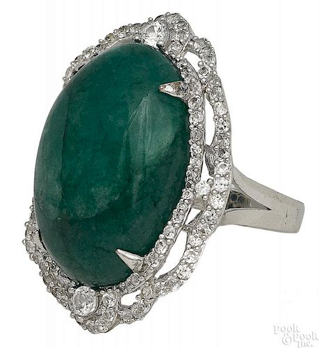Platinum over sterling silver emerald ring