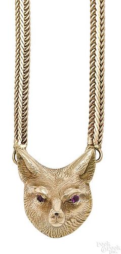 14K yellow gold fox head necklace