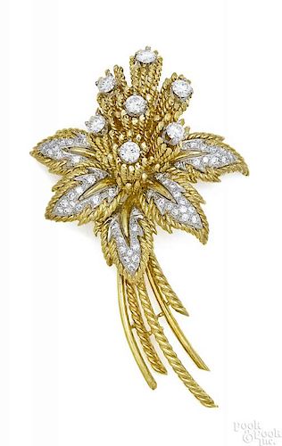18K yellow gold and platinum flower brooch