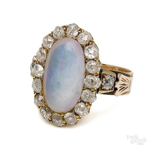 14K yellow gold opal and diamond ring