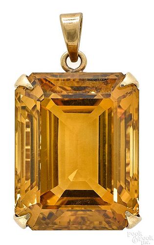 14K yellow gold emerald cut yellow topaz pendant