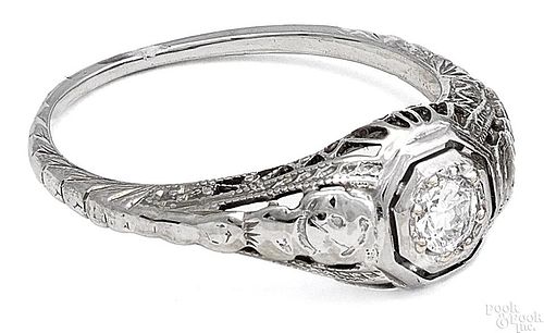 14K white gold diamond ring in a vintage setting