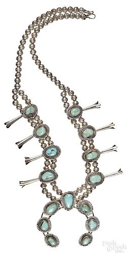 Sterling silver turquoise squash blossom necklace