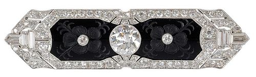 Art Deco Diamond & Onyx Brooch