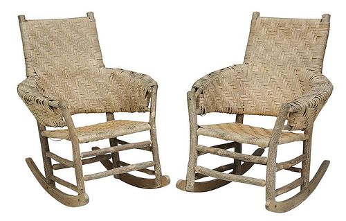 Pair Old Hickory Rustic Arm Chairs