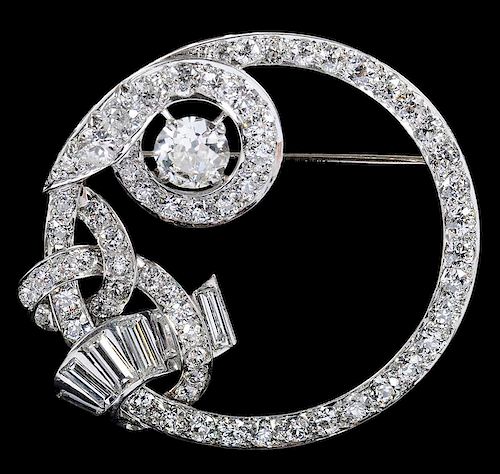 Art Deco Platinum & Diamond Circle Brooch