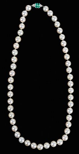 Platinum, Pearl, Emerald & Diamond Necklace