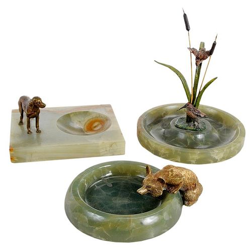 Three Sporting Related Onyx and Bronze Ashtrays