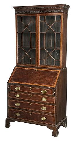 George III Inlaid Mahogany Desk and Bookcase