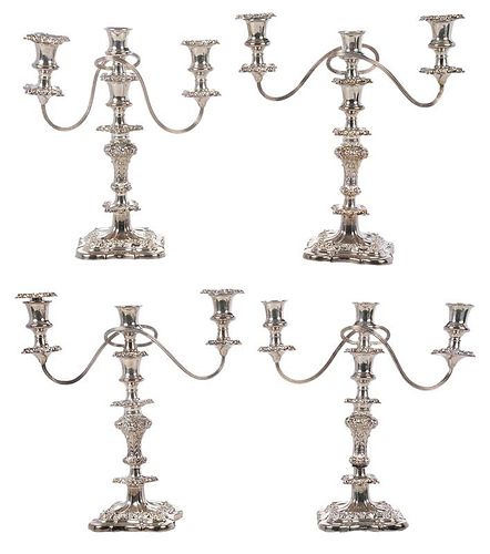 Set of Four Silver-Plate Two Arm Candelabra