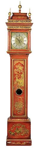 Queen Anne Red Japanned Tall Case Clock
