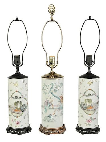 Three Chinese Vases Converted to Lamps