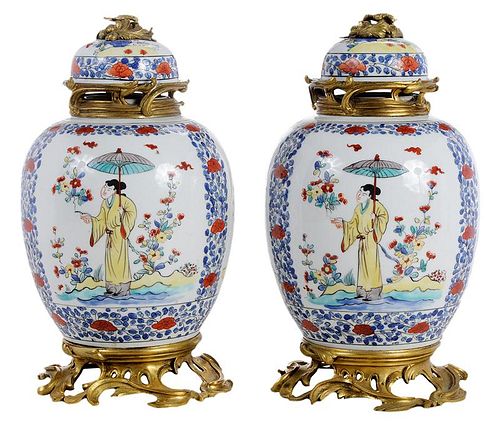 Pair Chinese Ginger Jars With Gilt Bronze Mounts