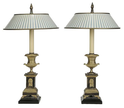 Pair Empire Urn Lamps with Metal Shades