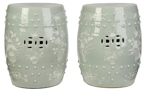 Pair Chinese Celadon Porcelain Garden Seats