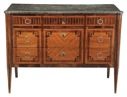 Directoire Parquetry Inlaid Marble Top Commode
