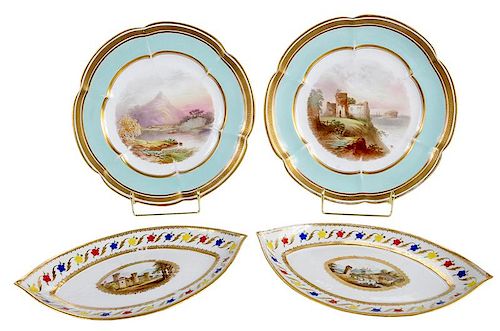 Four British Hand Painted Porcelain Plates