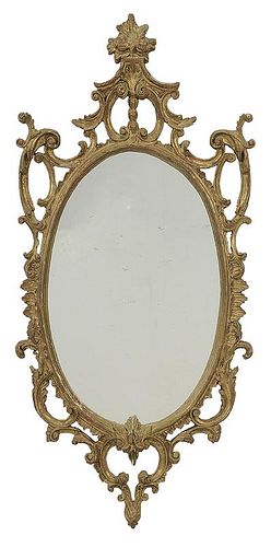 Italian Baroque Style Gilt Wood Oval Mirror